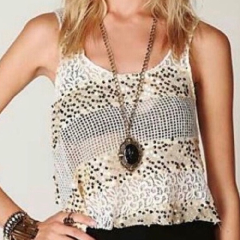 FP | Itsy Bitsy Glitzy Sequin Mesh Knit Cropped Layering Tank Top